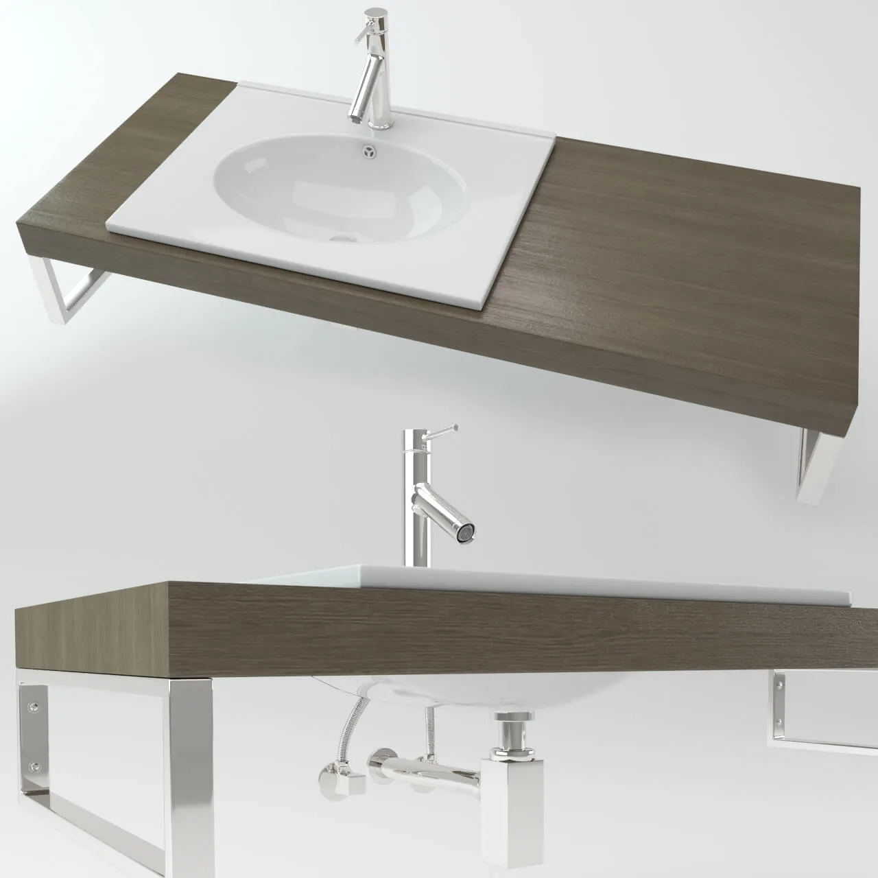 bathroom - Washbasin on the wooden plate 1 3D Model
