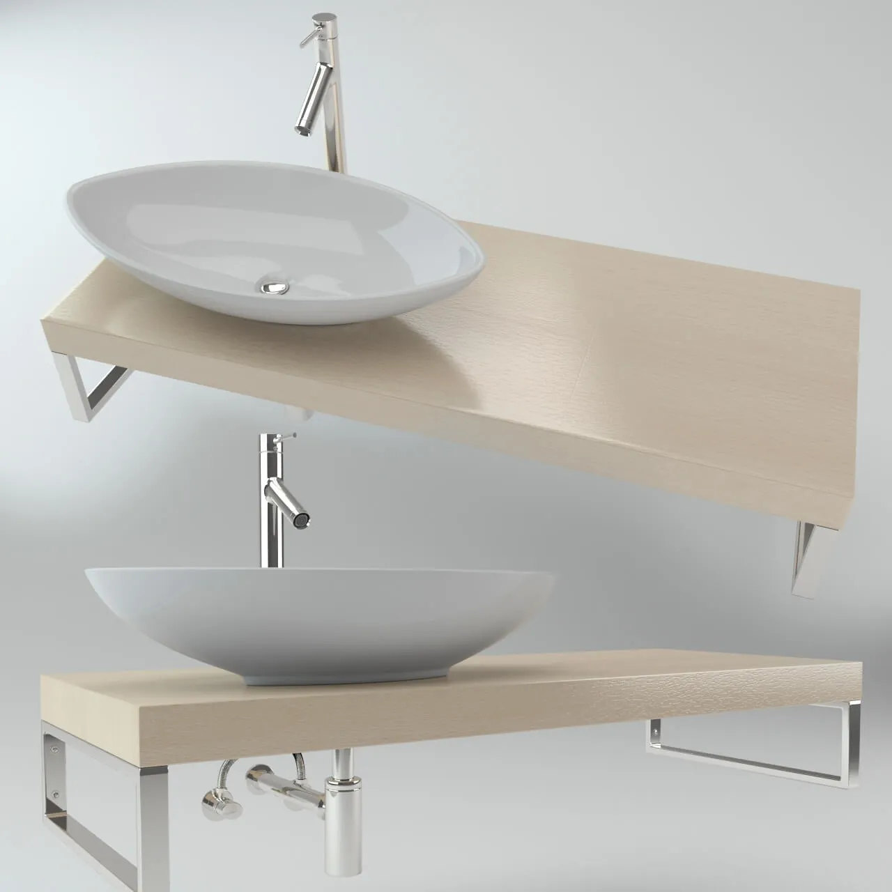 bathroom - Washbasin on the wooden plate 3 3D Model