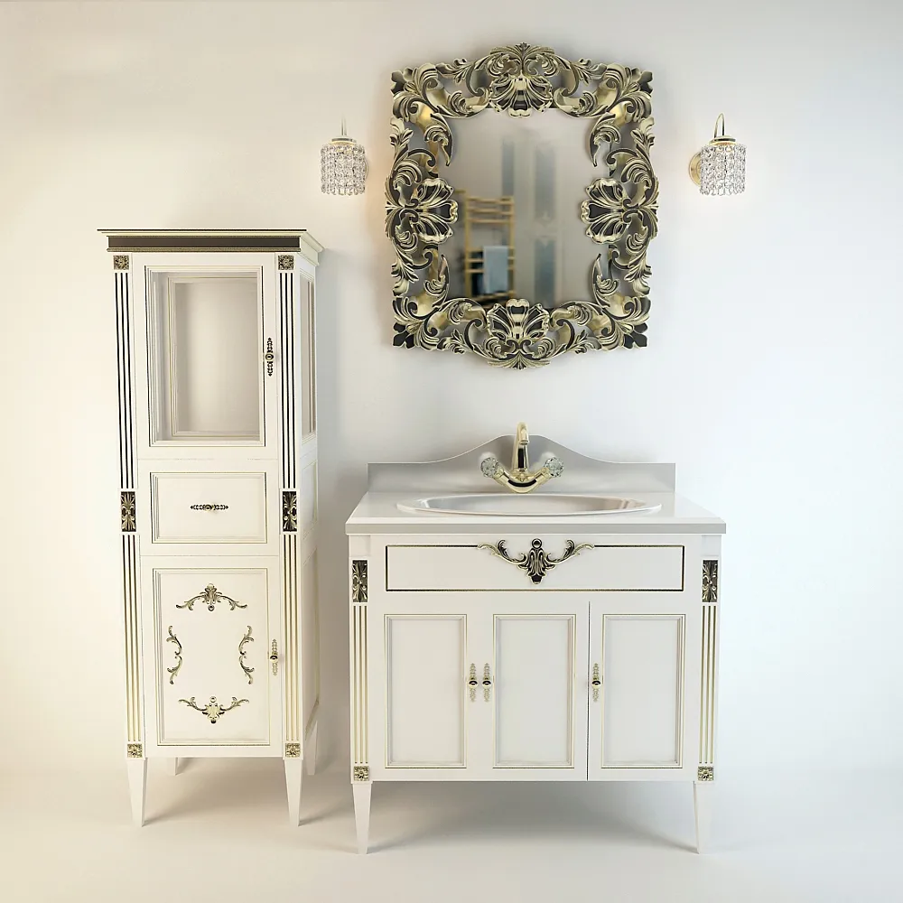 bathroom - Washbasin set with mirror 3D Model