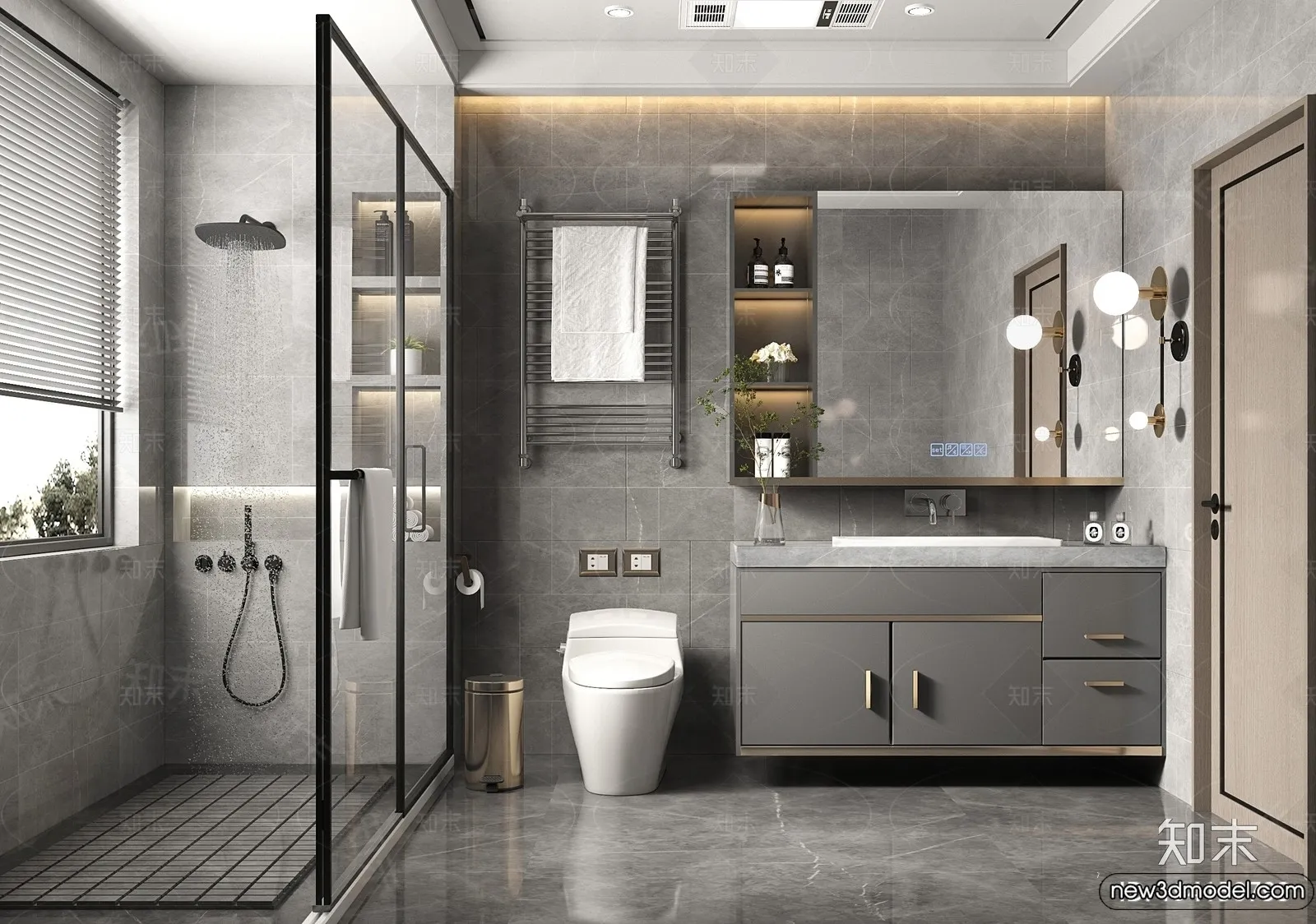 Bathroom - WC - Restroom - 3D Interior Scene - Modern Style - 001