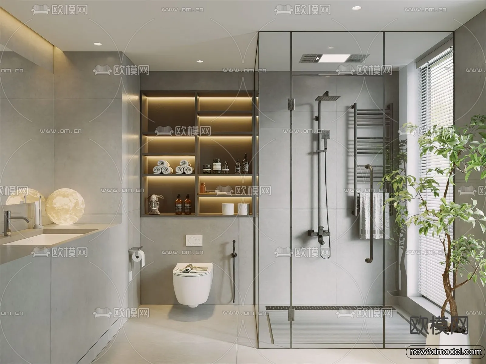 Bathroom - WC - Restroom - 3D Interior Scene - Modern Style - 002