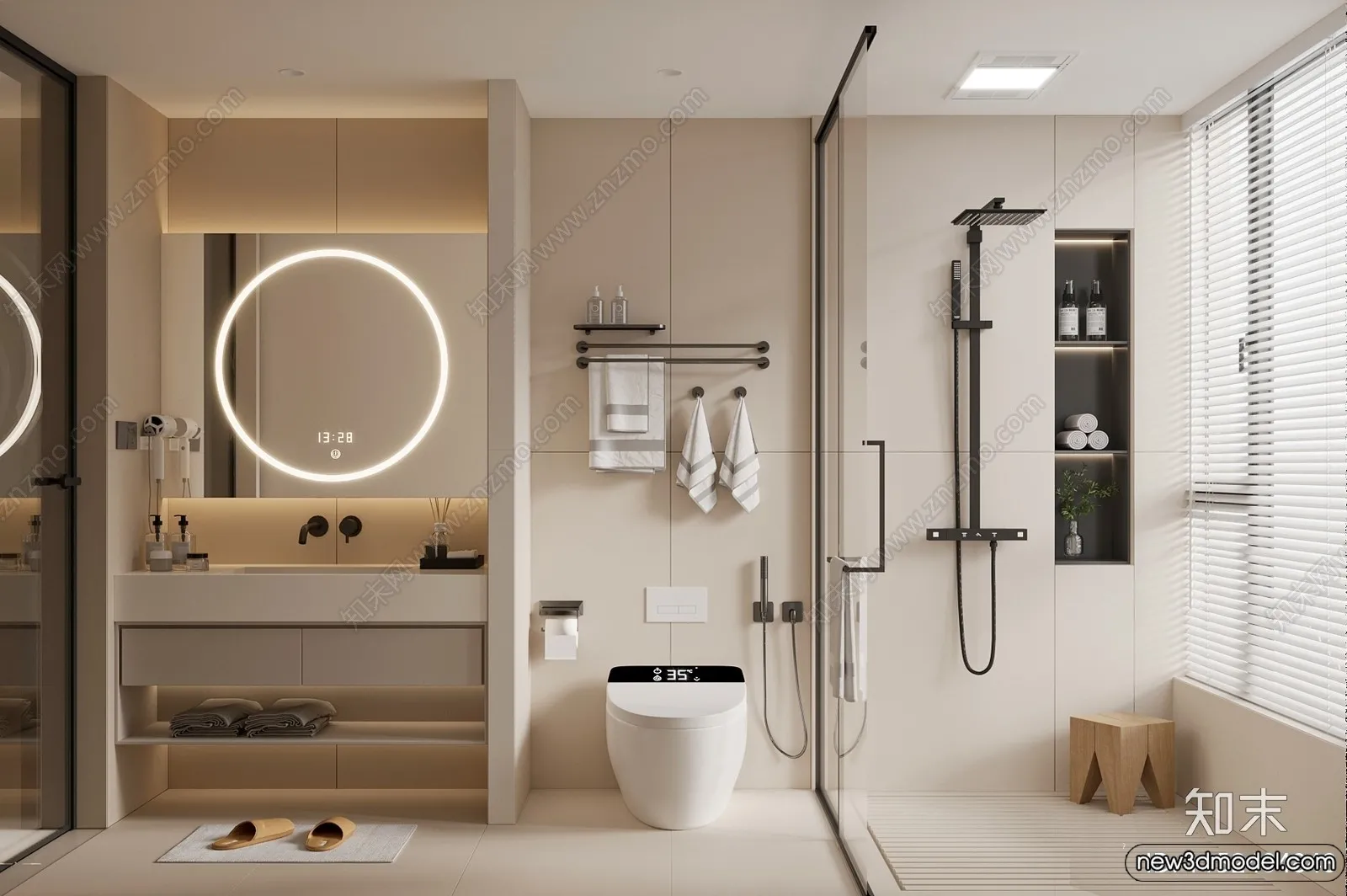 Bathroom - WC - Restroom - 3D Interior Scene - Modern Style - 004