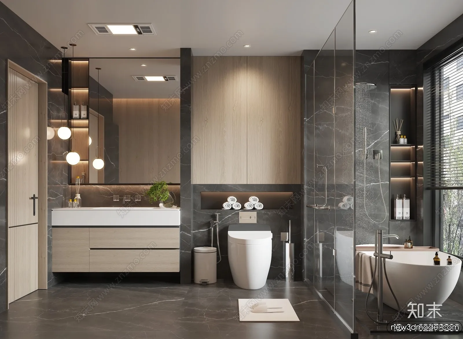 Bathroom - WC - Restroom - 3D Interior Scene - Modern Style - 005