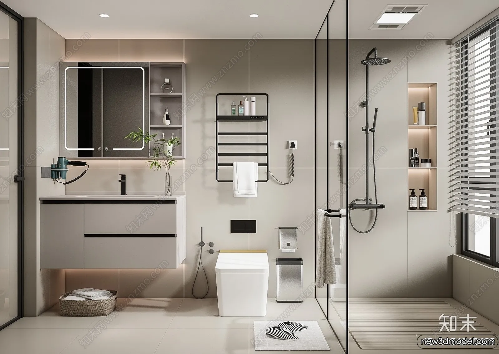Bathroom - WC - Restroom - 3D Interior Scene - Modern Style - 006