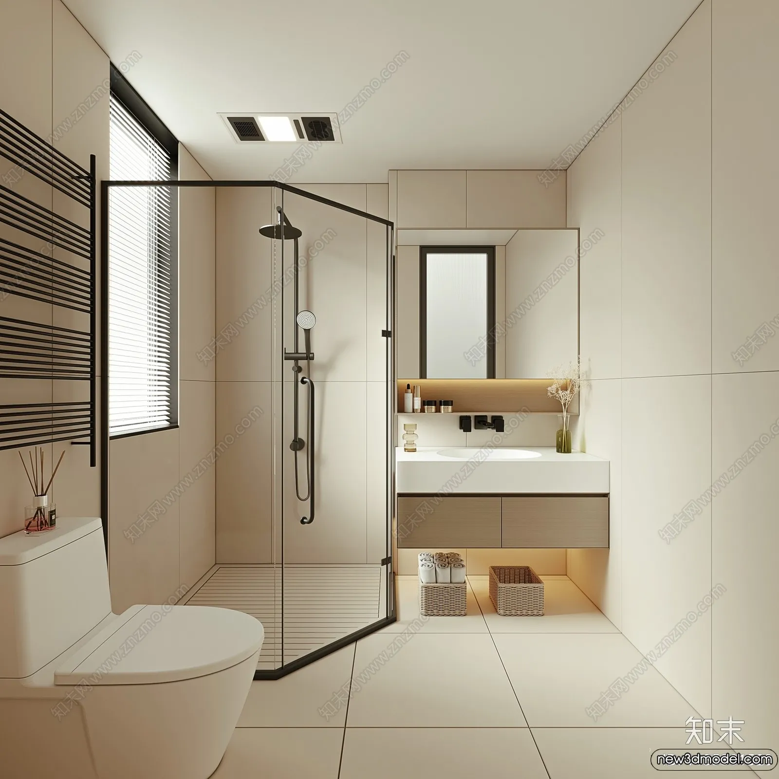 Bathroom - WC - Restroom - 3D Interior Scene - Modern Style - 008