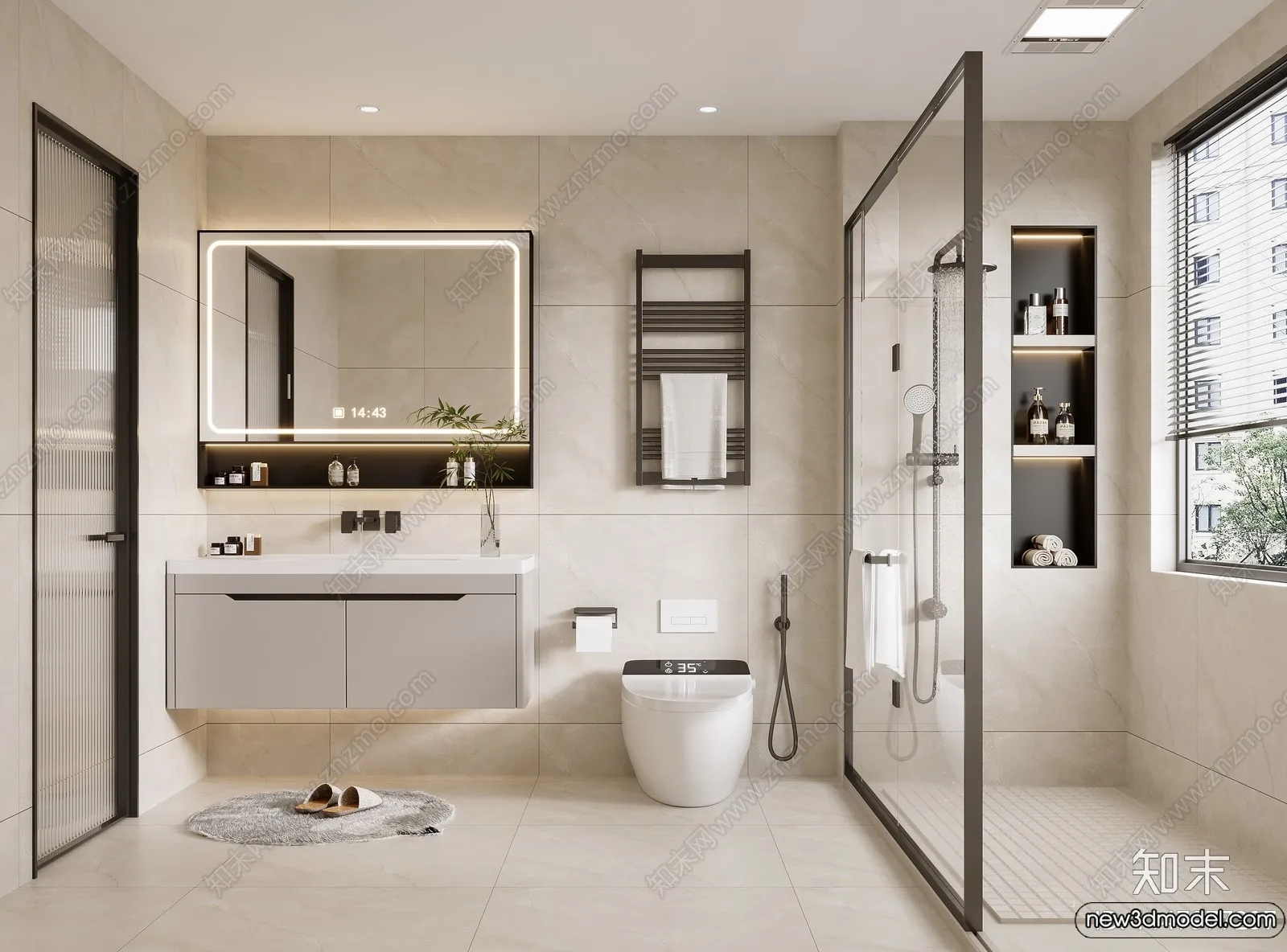 Bathroom - WC - Restroom - 3D Interior Scene - Modern Style - 009