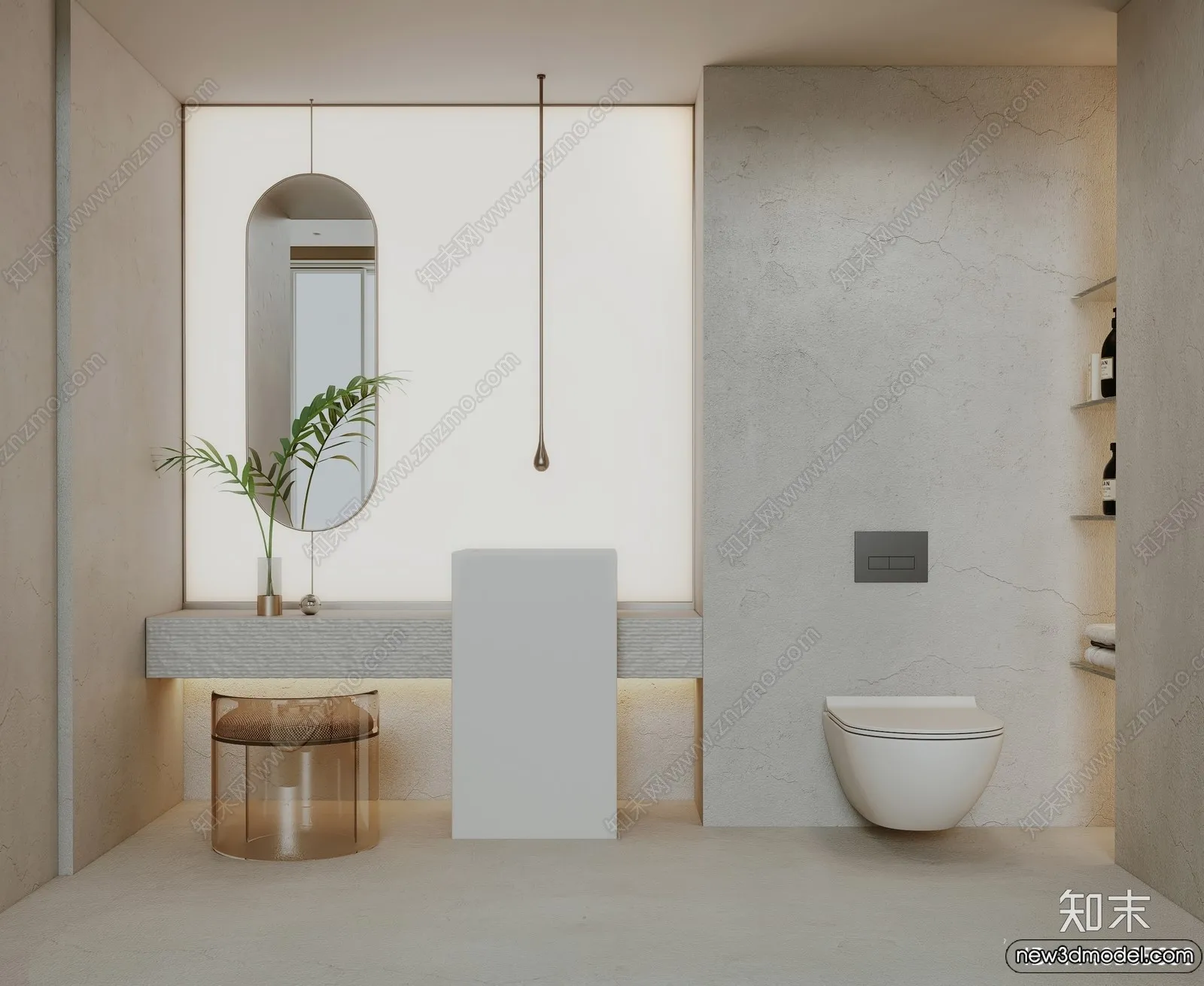 Bathroom - WC - Restroom - 3D Interior Scene - Modern Style - 010
