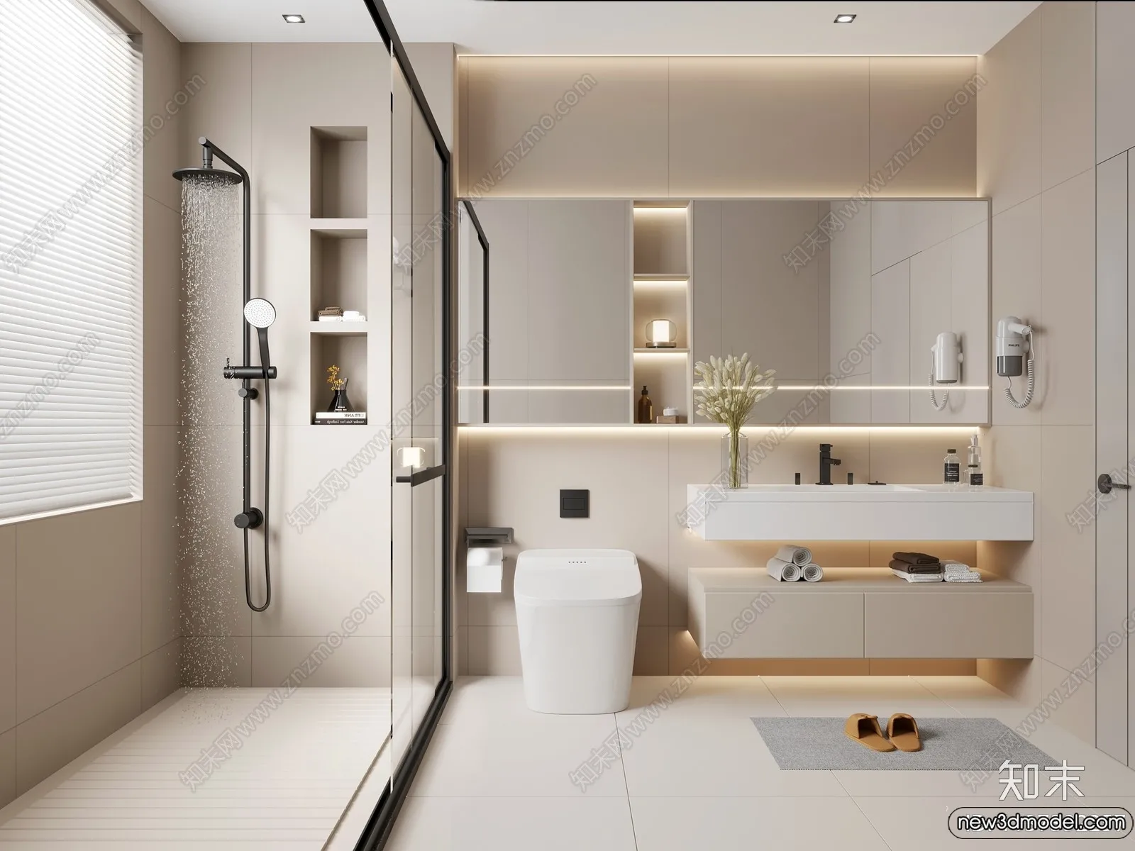 Bathroom - WC - Restroom - 3D Interior Scene - Modern Style - 014