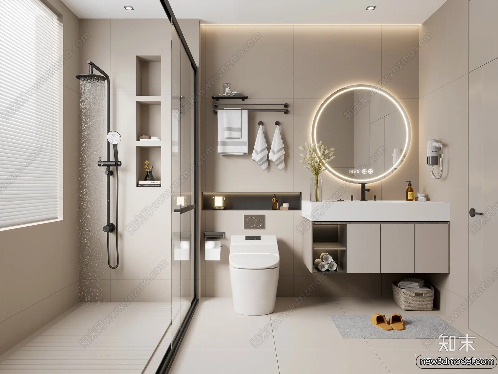 Bathroom - WC - Restroom - 3D Interior Scene - Modern Style - 015