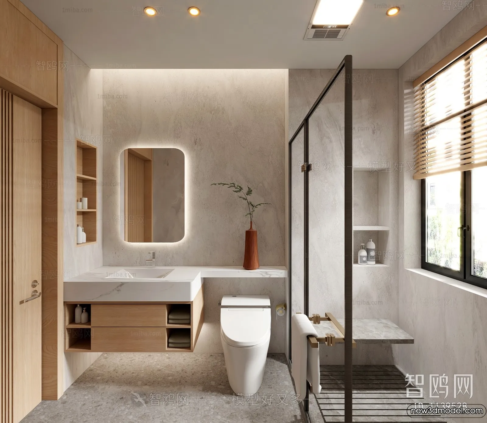 Bathroom - WC - Restroom - 3D Interior Scene - Modern Style - 017