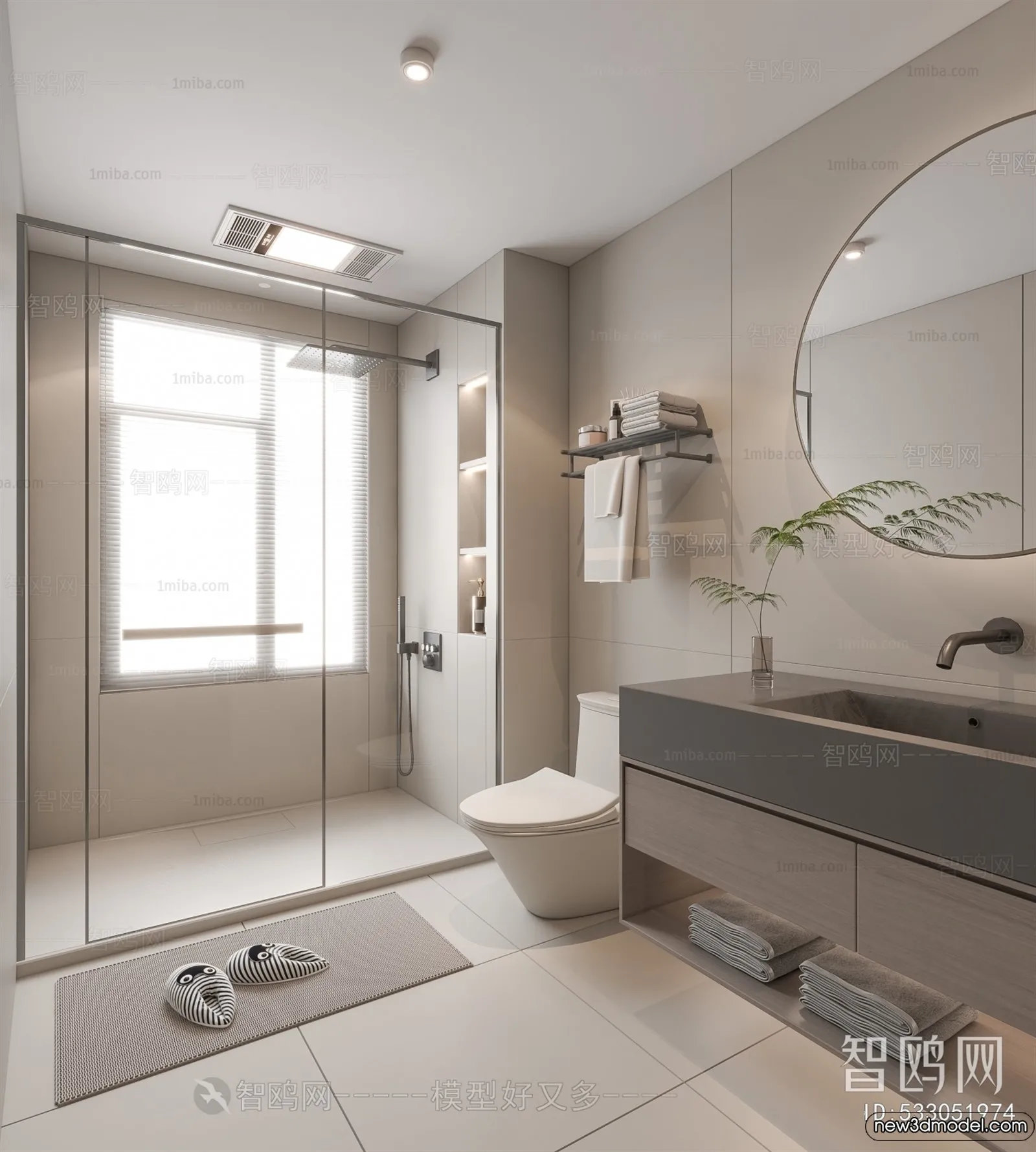 Bathroom - WC - Restroom - 3D Interior Scene - Modern Style - 018