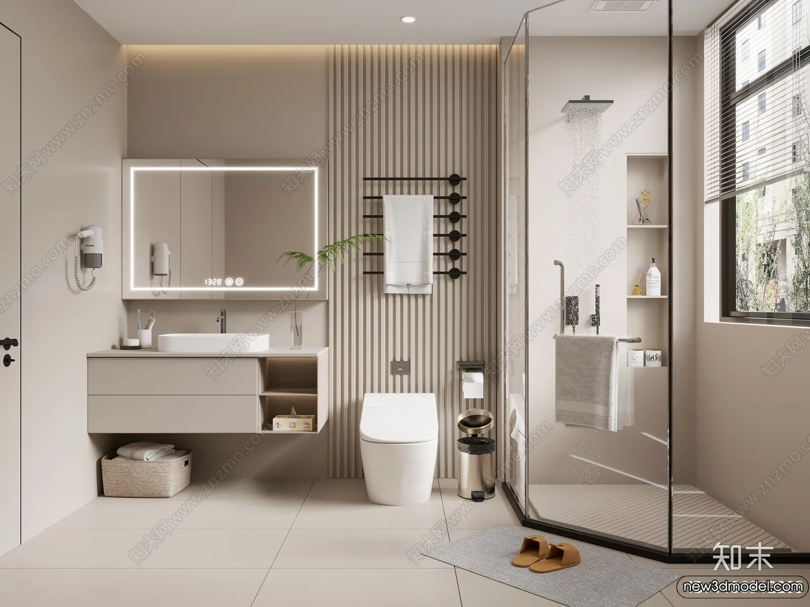 Bathroom - WC - Restroom - 3D Interior Scene - Modern Style - 019
