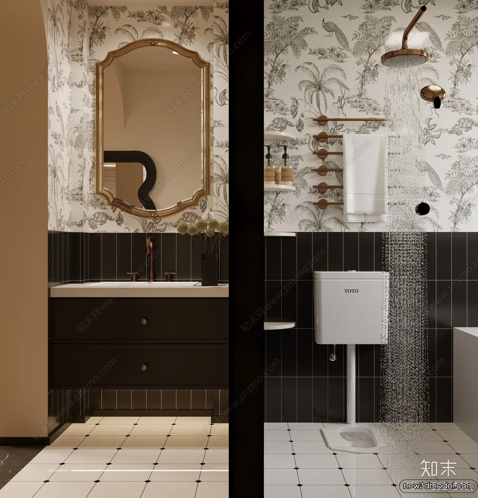 Bathroom - WC - Restroom - 3D Interior Scene - Modern Style - 025