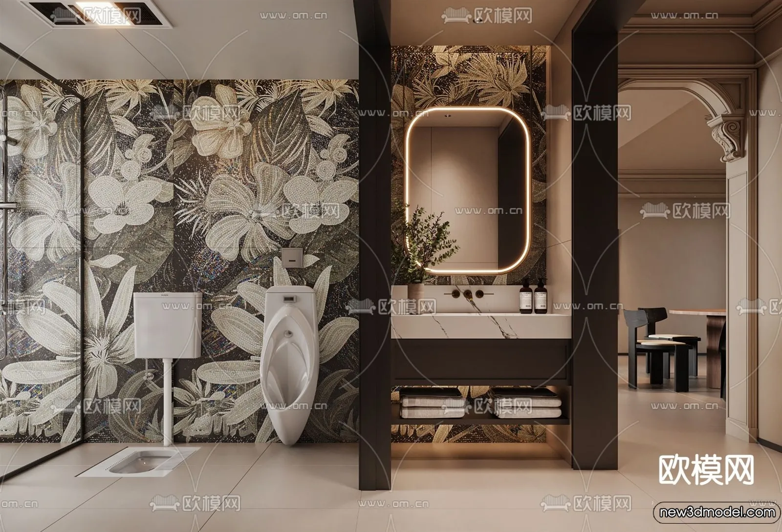Bathroom - WC - Restroom - 3D Interior Scene - Modern Style - 029