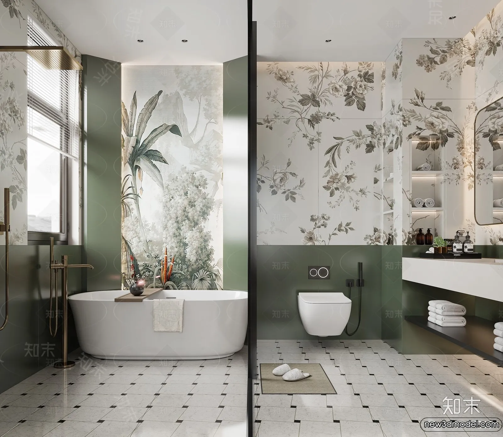 Bathroom - WC - Restroom - 3D Interior Scene - Modern Style - 037