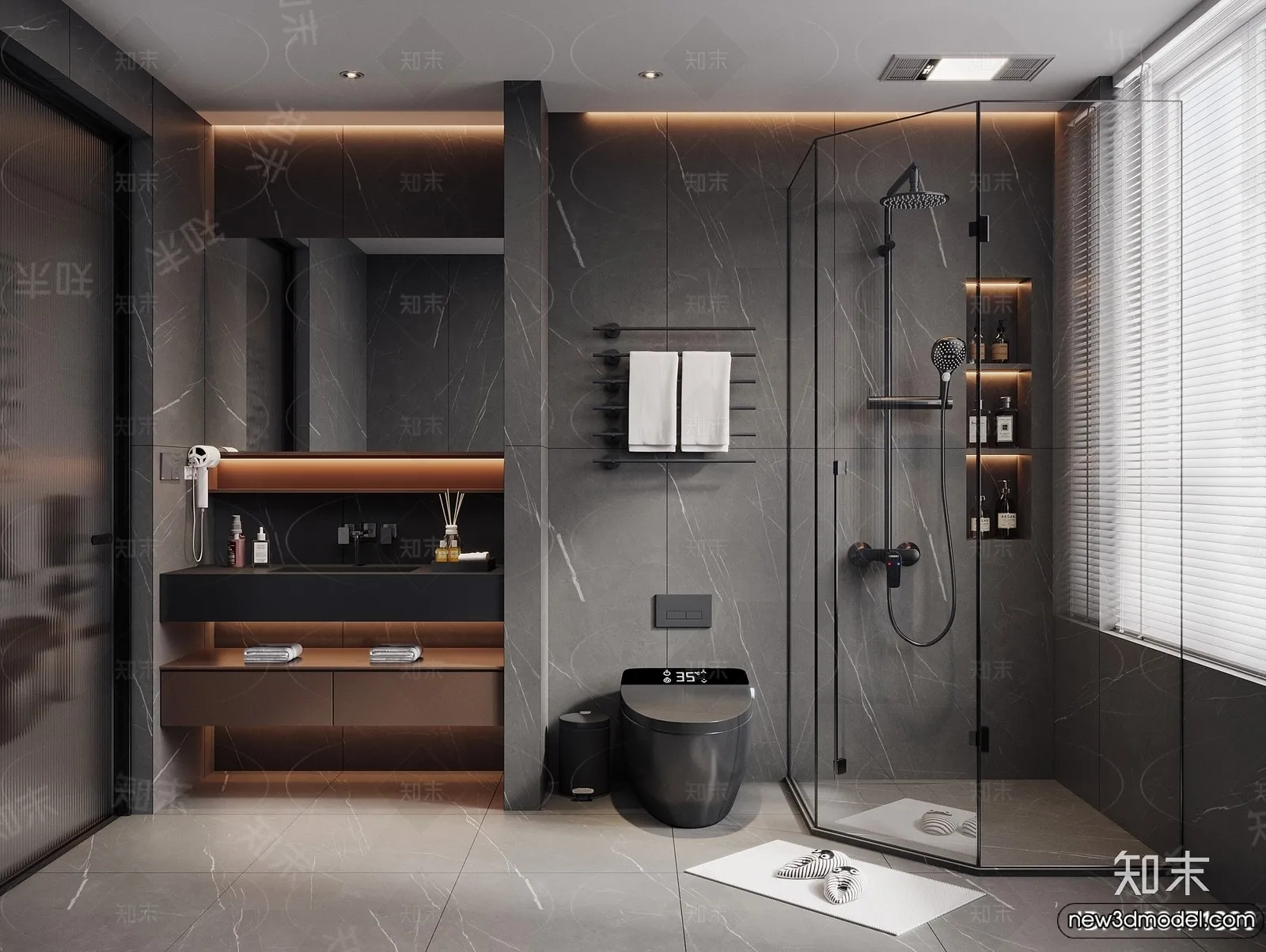 Bathroom - WC - Restroom - 3D Interior Scene - Modern Style - 044