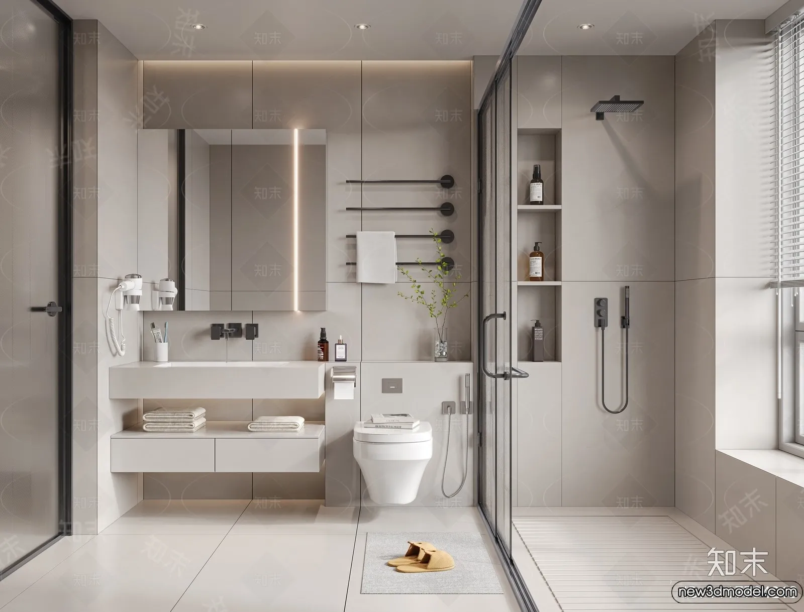 Bathroom - WC - Restroom - 3D Interior Scene - Modern Style - 050