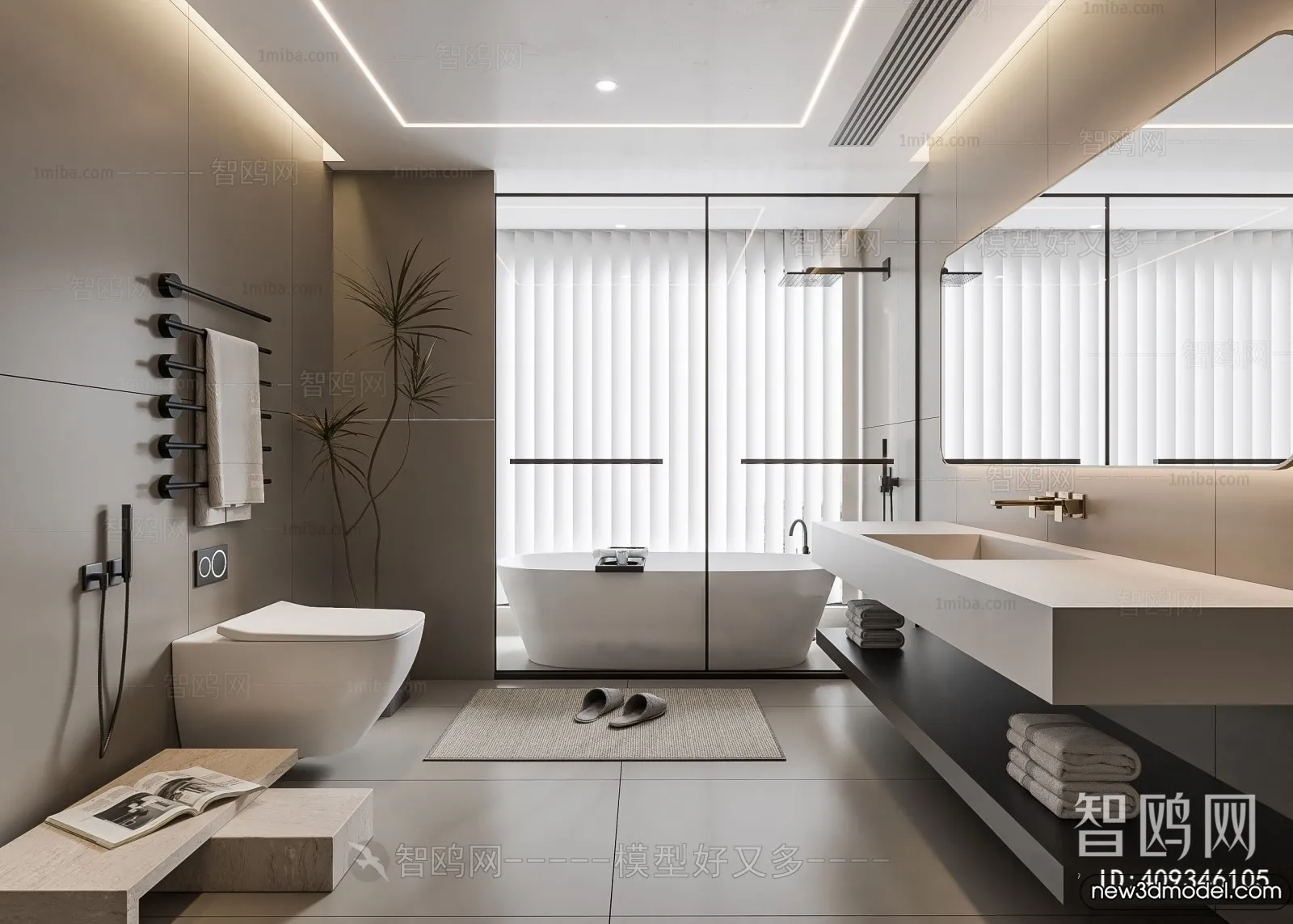 Bathroom - WC - Restroom - 3D Interior Scene - Modern Style - 052