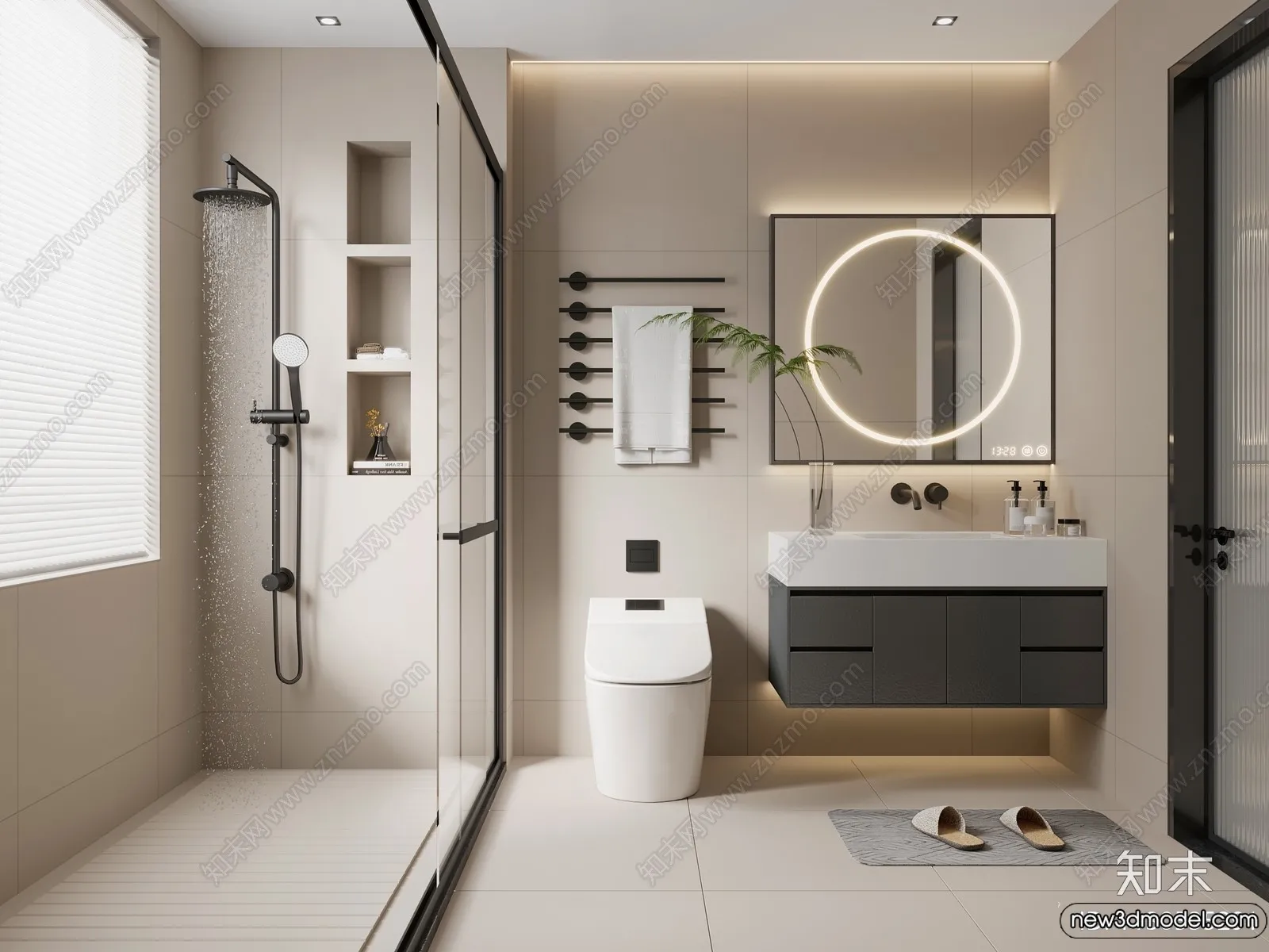 Bathroom - WC - Restroom - 3D Interior Scene - Modern Style - 060