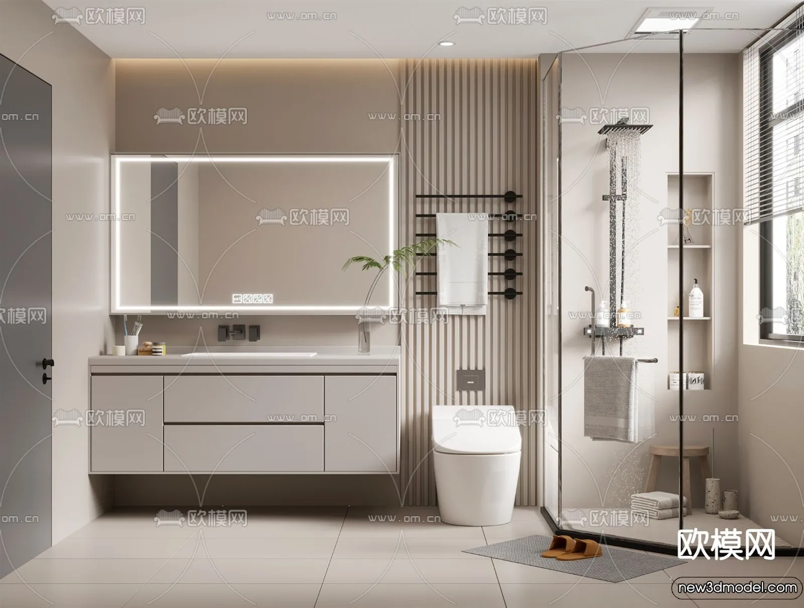 Bathroom - WC - Restroom - 3D Interior Scene - Modern Style - 061