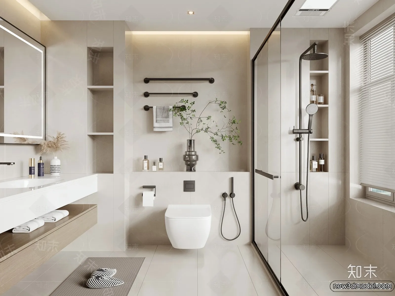 Bathroom - WC - Restroom - 3D Interior Scene - Modern Style - 070