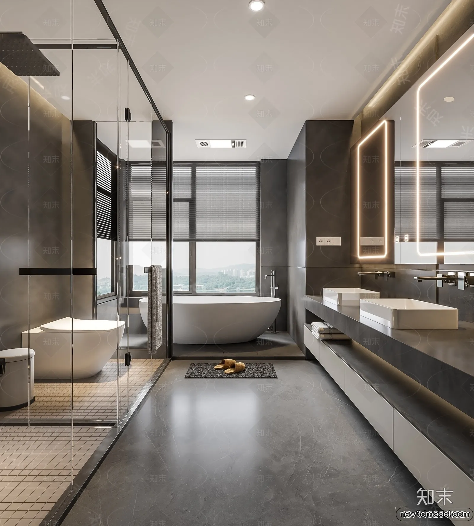 Bathroom - WC - Restroom - 3D Interior Scene - Modern Style - 073