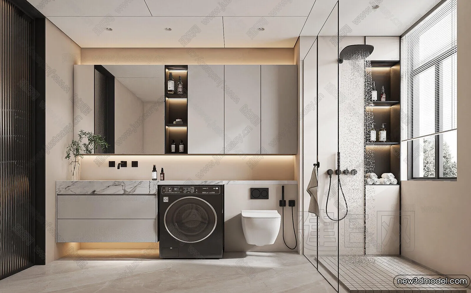 Bathroom - WC - Restroom - 3D Interior Scene - Modern Style - 074