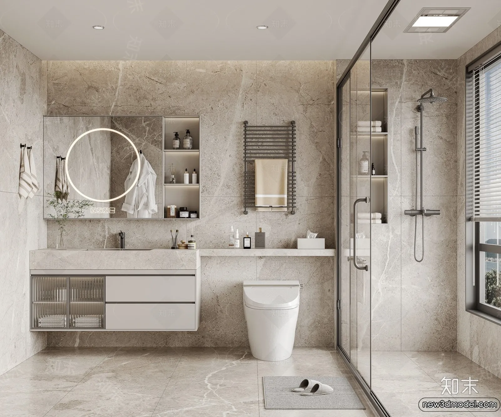 Bathroom - WC - Restroom - 3D Interior Scene - Modern Style - 080