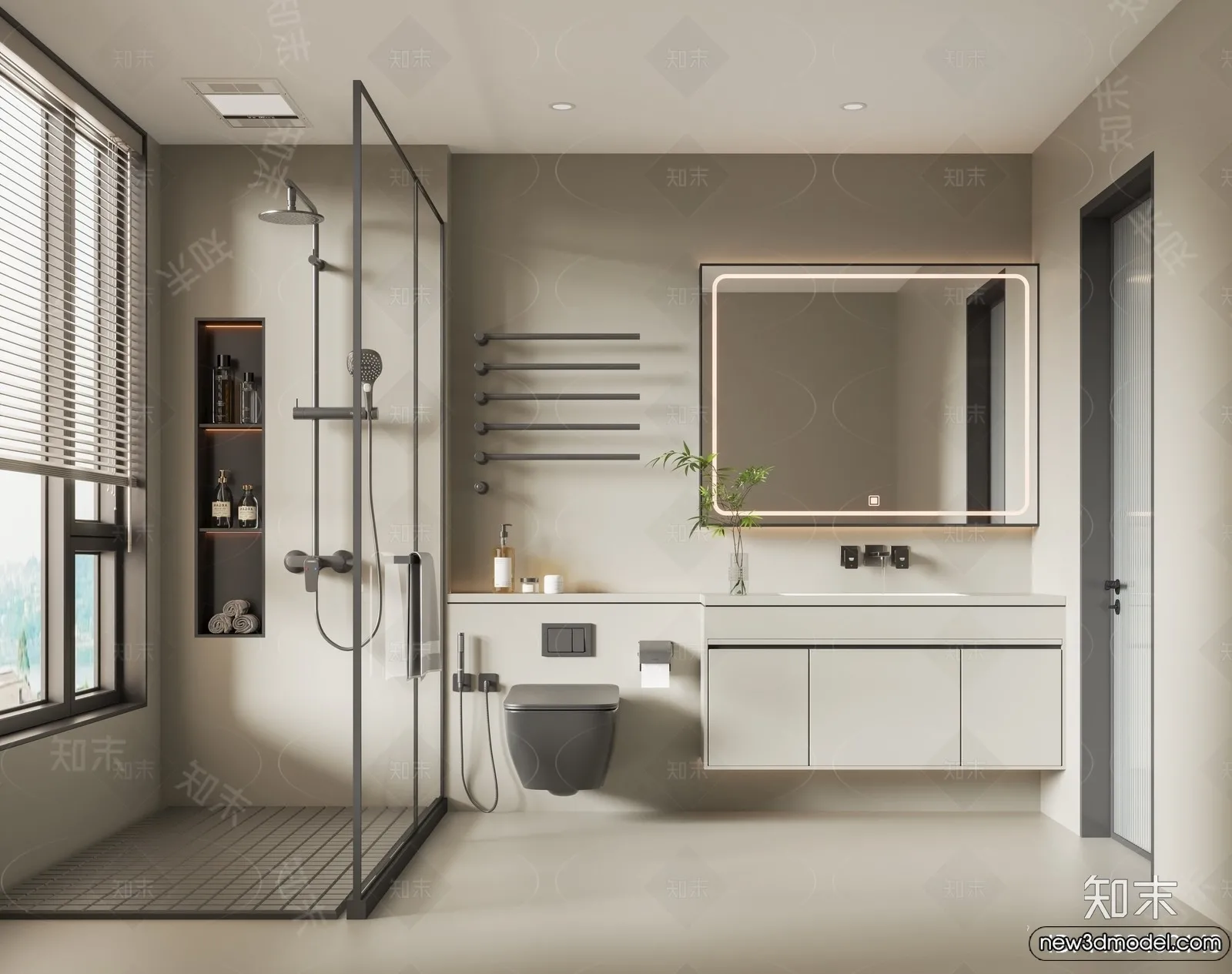 Bathroom - WC - Restroom - 3D Interior Scene - Modern Style - 083