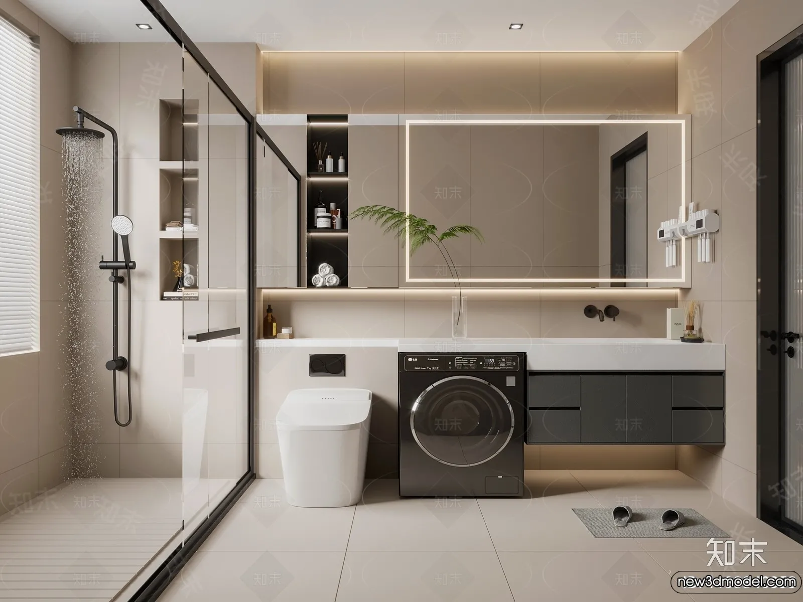 Bathroom - WC - Restroom - 3D Interior Scene - Modern Style - 084