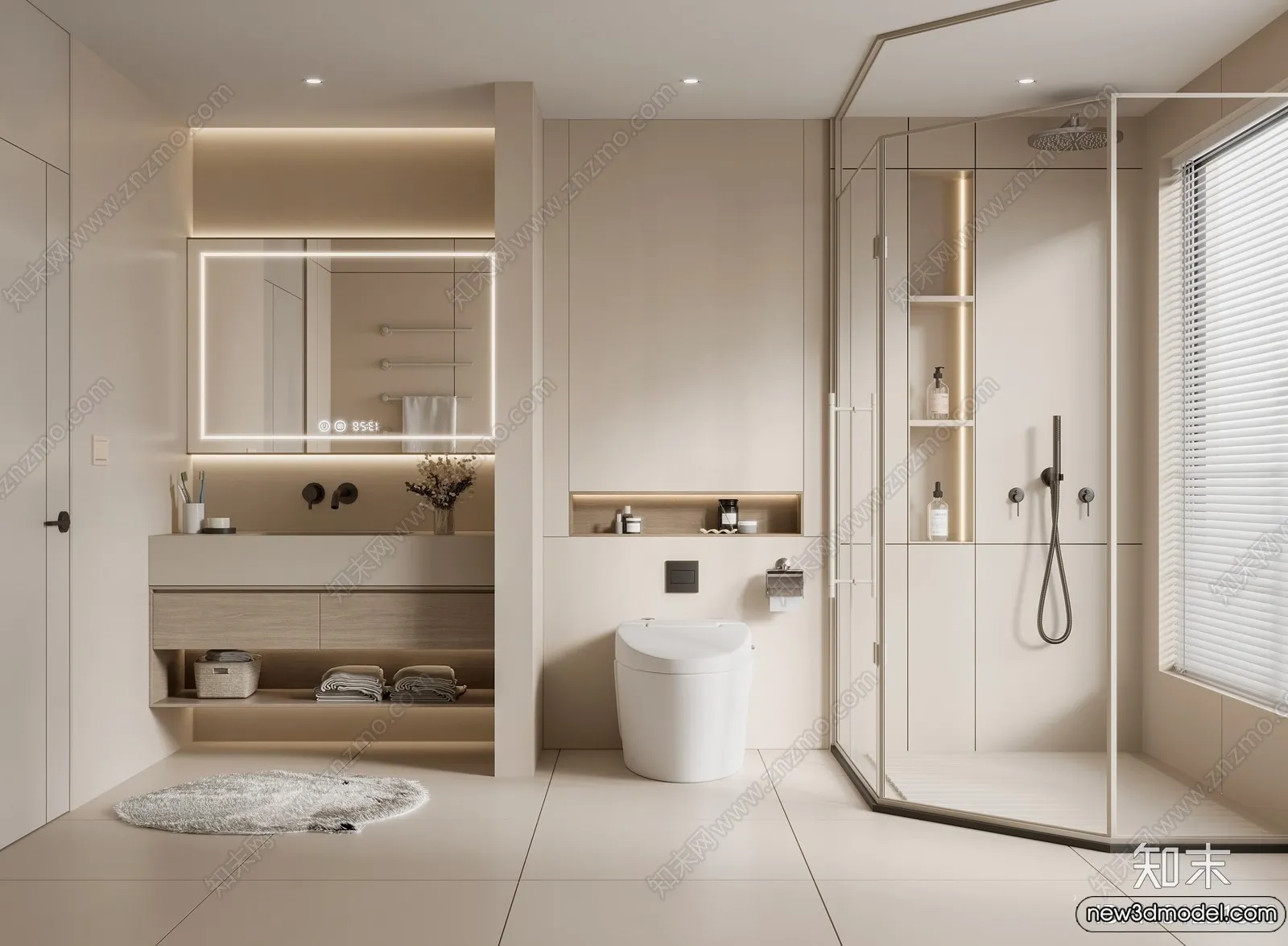 Bathroom - WC - Restroom - 3D Interior Scene - Modern Style - 085
