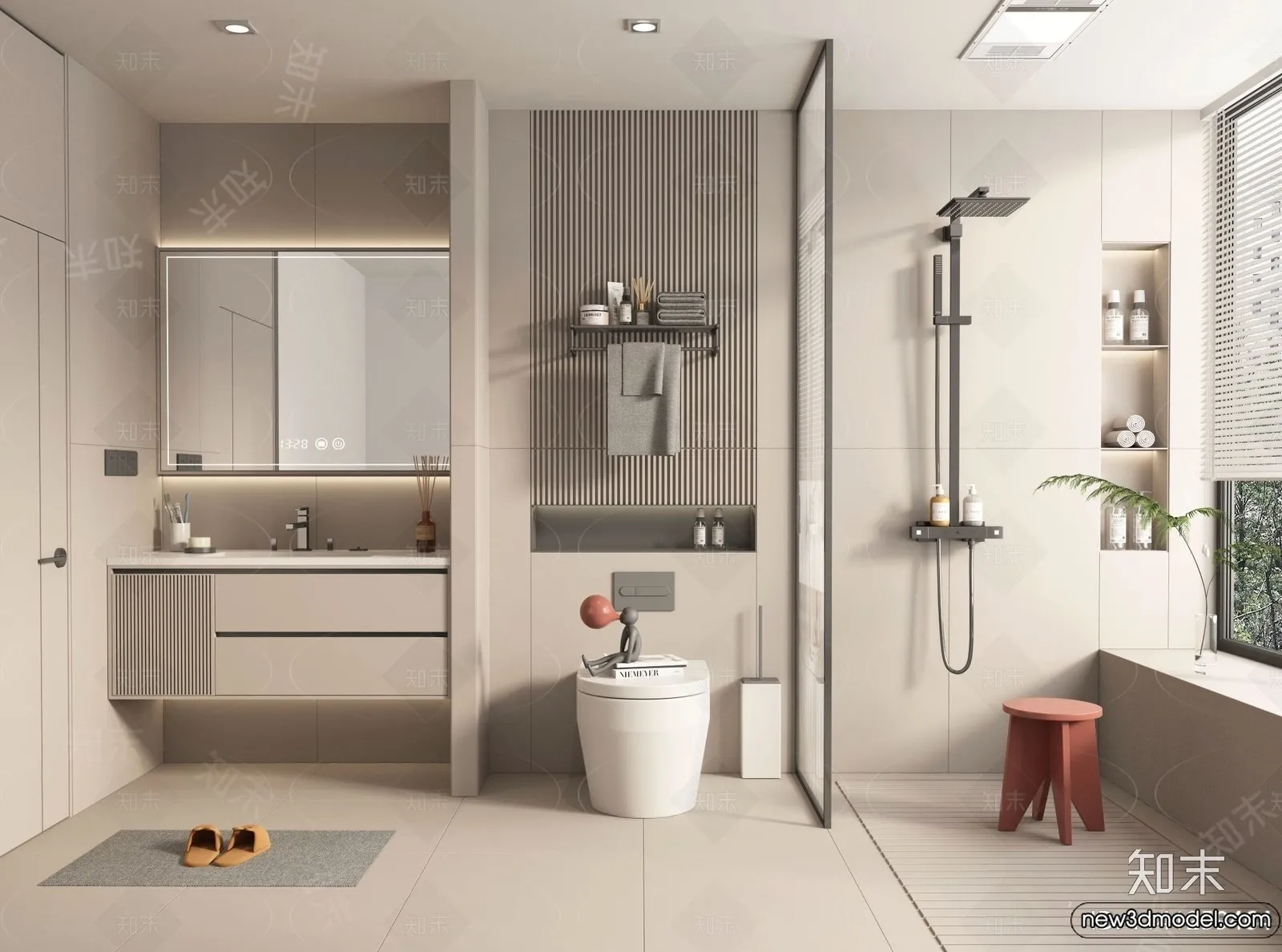 Bathroom - WC - Restroom - 3D Interior Scene - Modern Style - 086