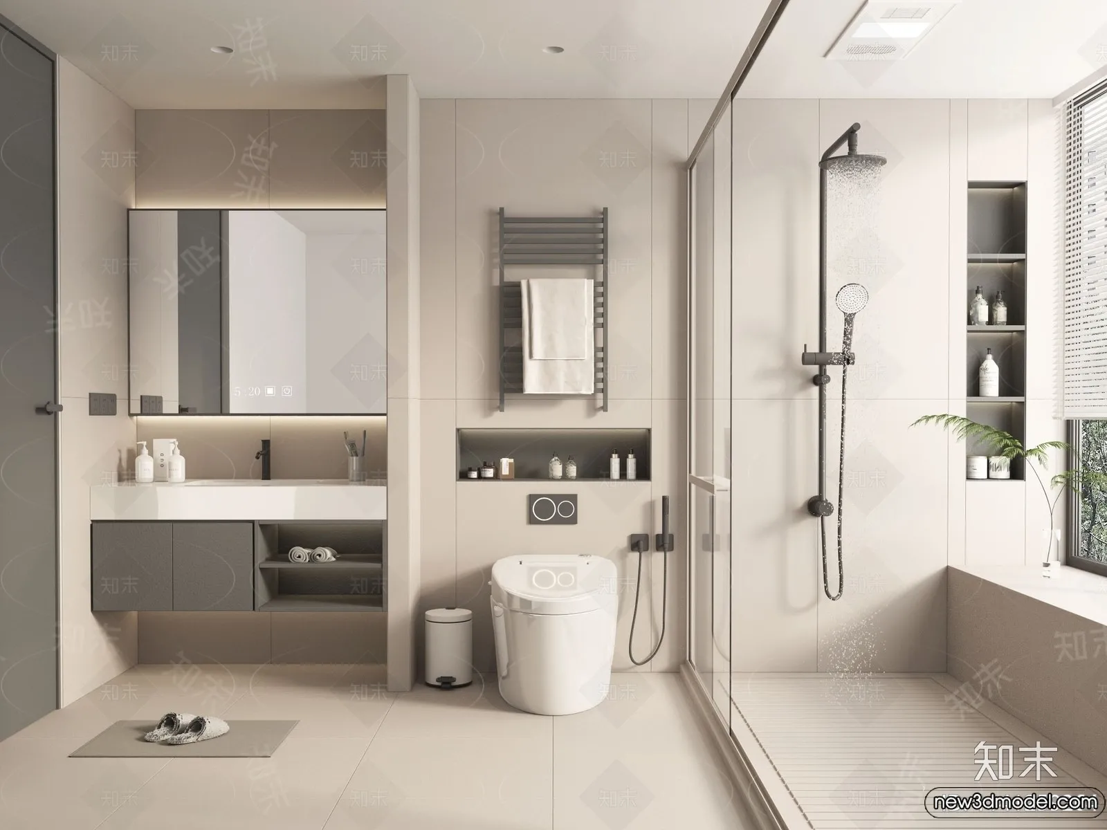 Bathroom - WC - Restroom - 3D Interior Scene - Modern Style - 087