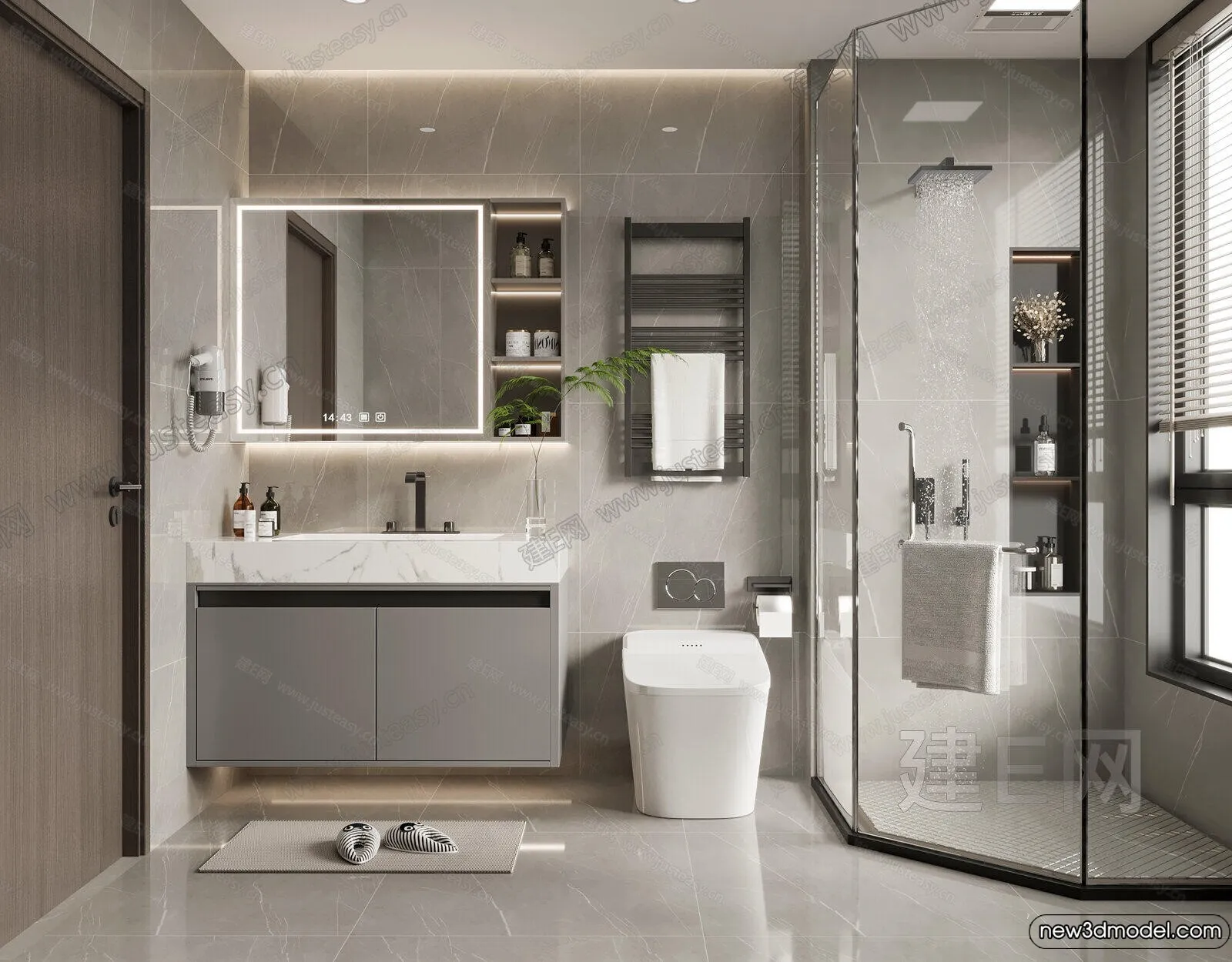 Bathroom - WC - Restroom - 3D Interior Scene - Modern Style - 088