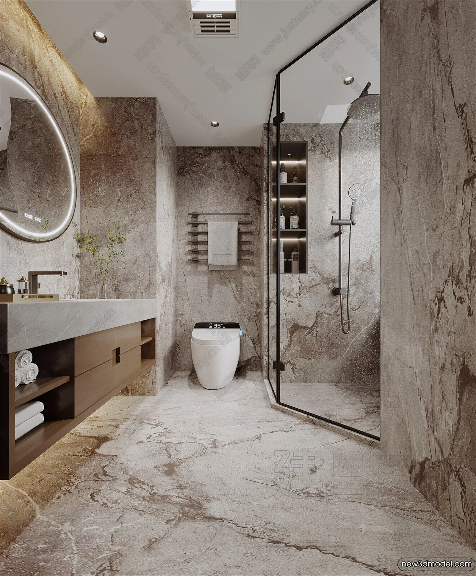Bathroom - WC - Restroom - 3D Interior Scene - Modern Style - 091