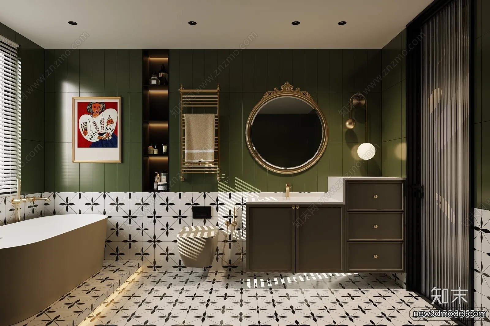 Bathroom - WC - Restroom - 3D Interior Scene - Modern Style - 098