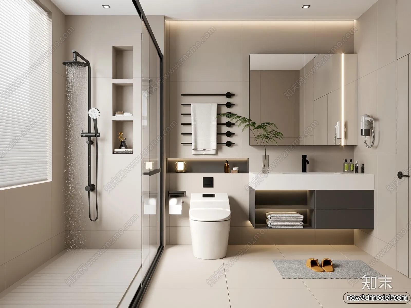 Bathroom - WC - Restroom - 3D Interior Scene - Modern Style - 100
