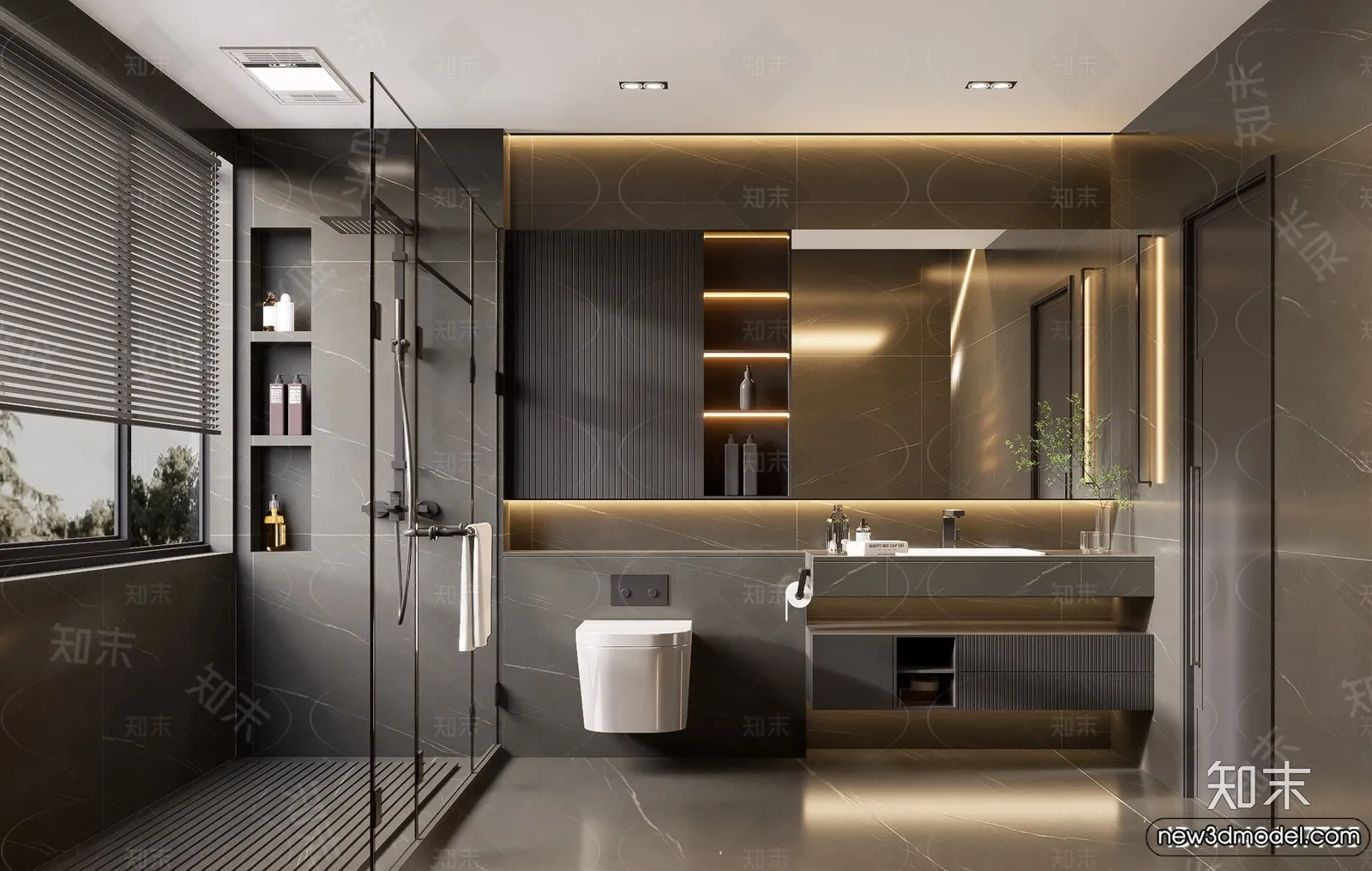 Bathroom - WC - Restroom - 3D Interior Scene - Modern Style - 111