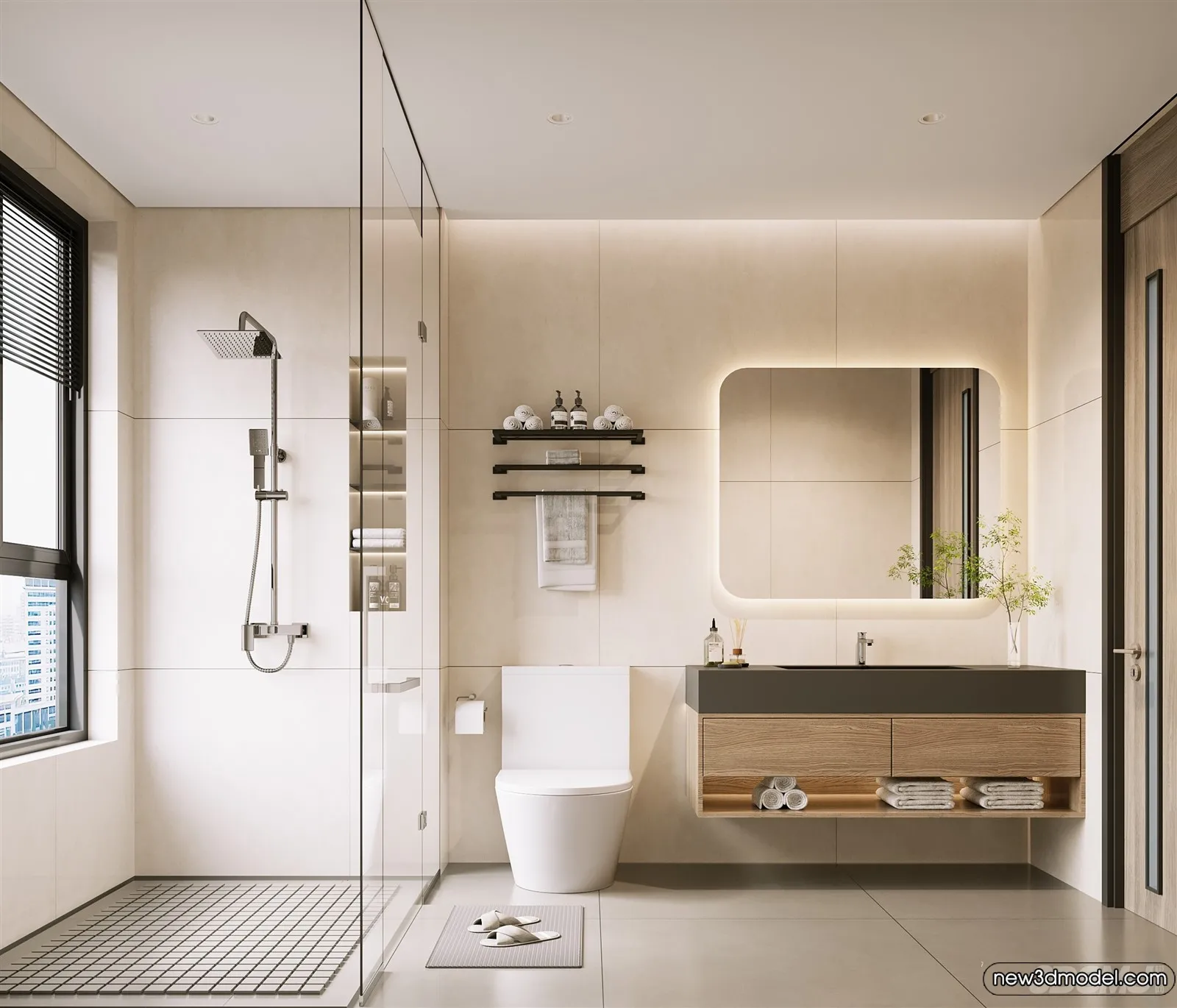 Bathroom - WC - Restroom - 3D Interior Scene - Modern Style - 112