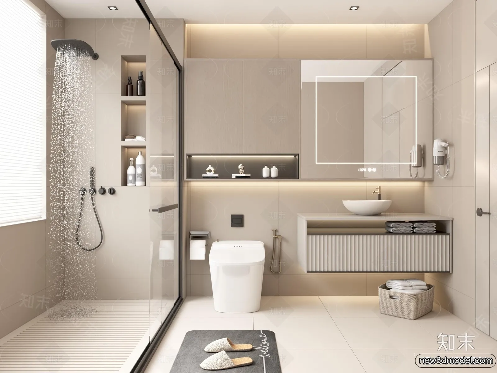 Bathroom - WC - Restroom - 3D Interior Scene - Modern Style - 113