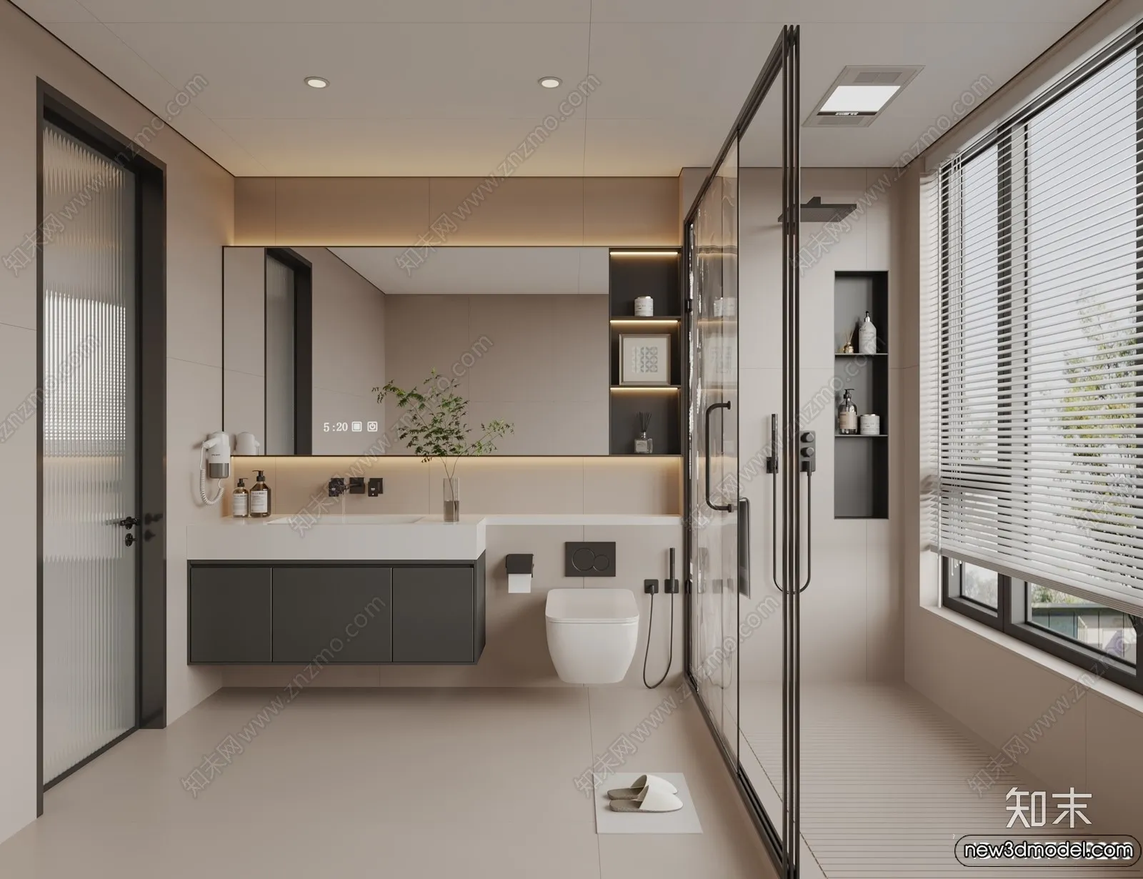 Bathroom - WC - Restroom - 3D Interior Scene - Modern Style - 115