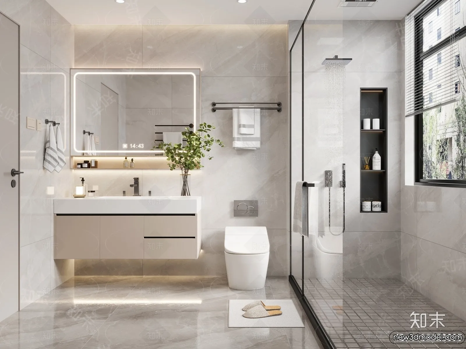 Bathroom - WC - Restroom - 3D Interior Scene - Modern Style - 116