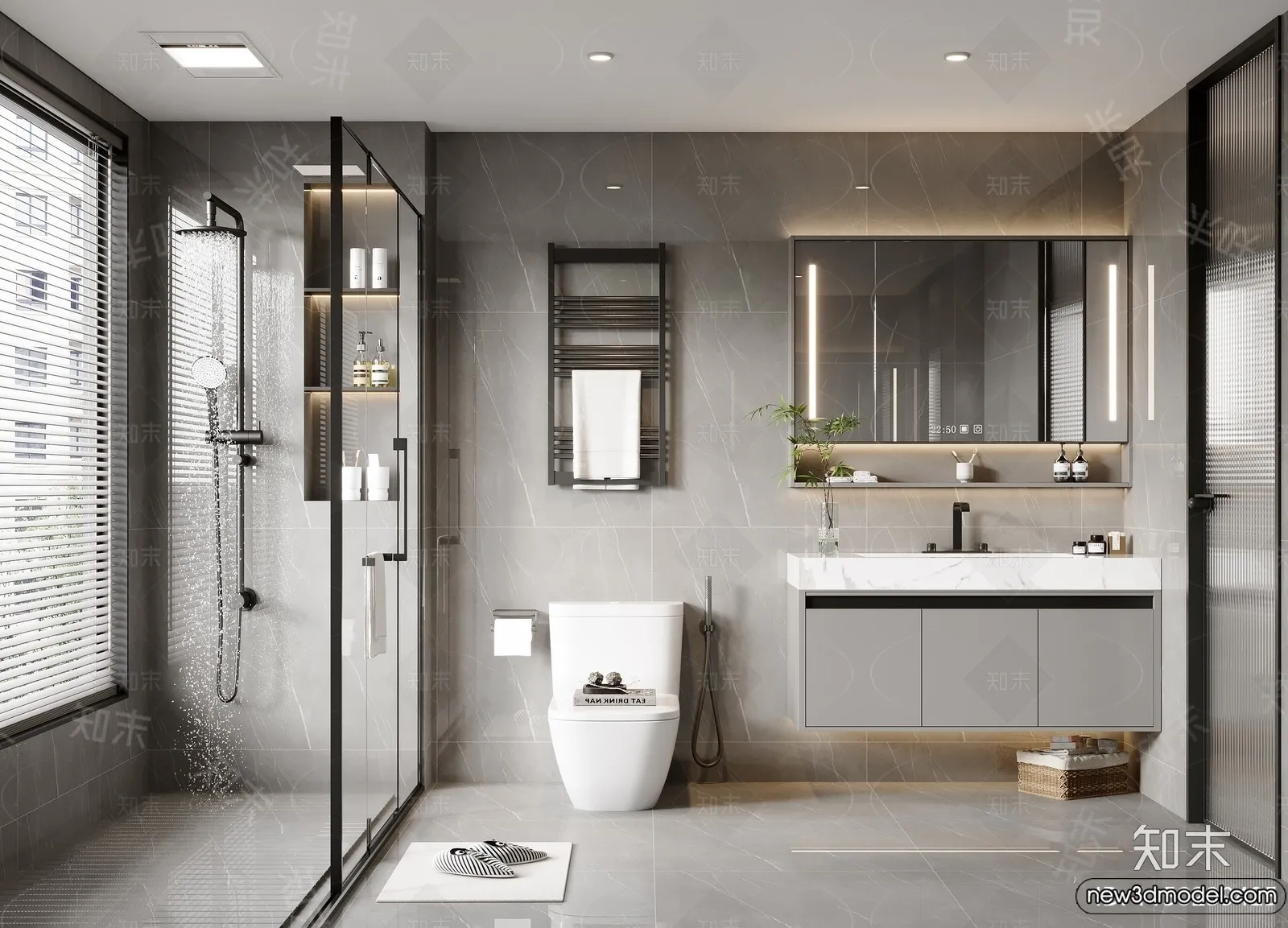 Bathroom - WC - Restroom - 3D Interior Scene - Modern Style - 123