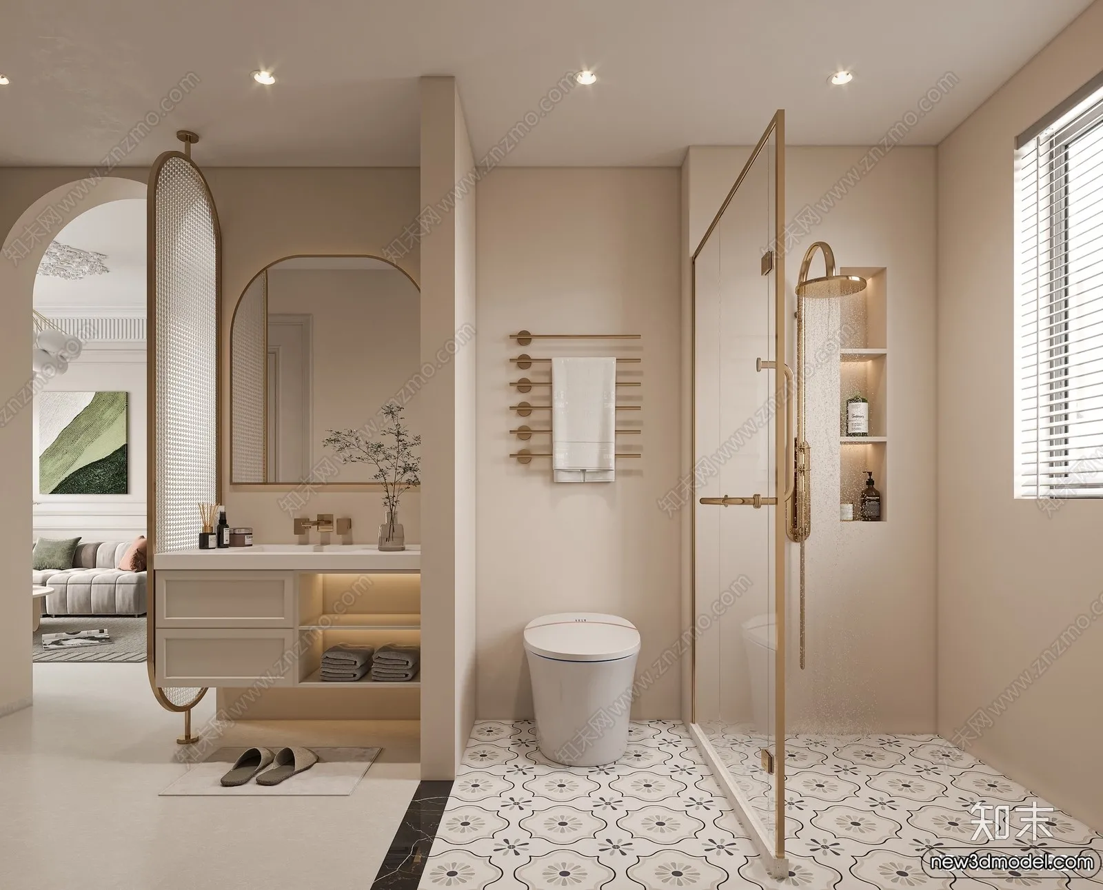 Bathroom - WC - Restroom - 3D Interior Scene - Modern Style - 128
