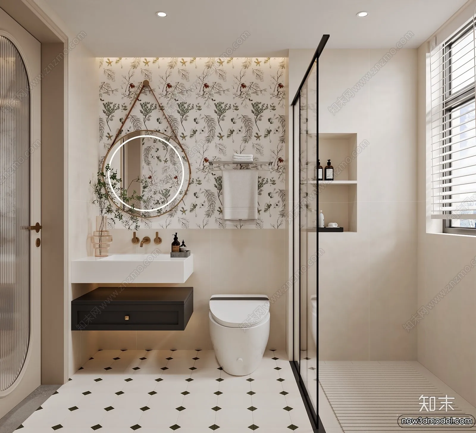 Bathroom - WC - Restroom - 3D Interior Scene - Modern Style - 136