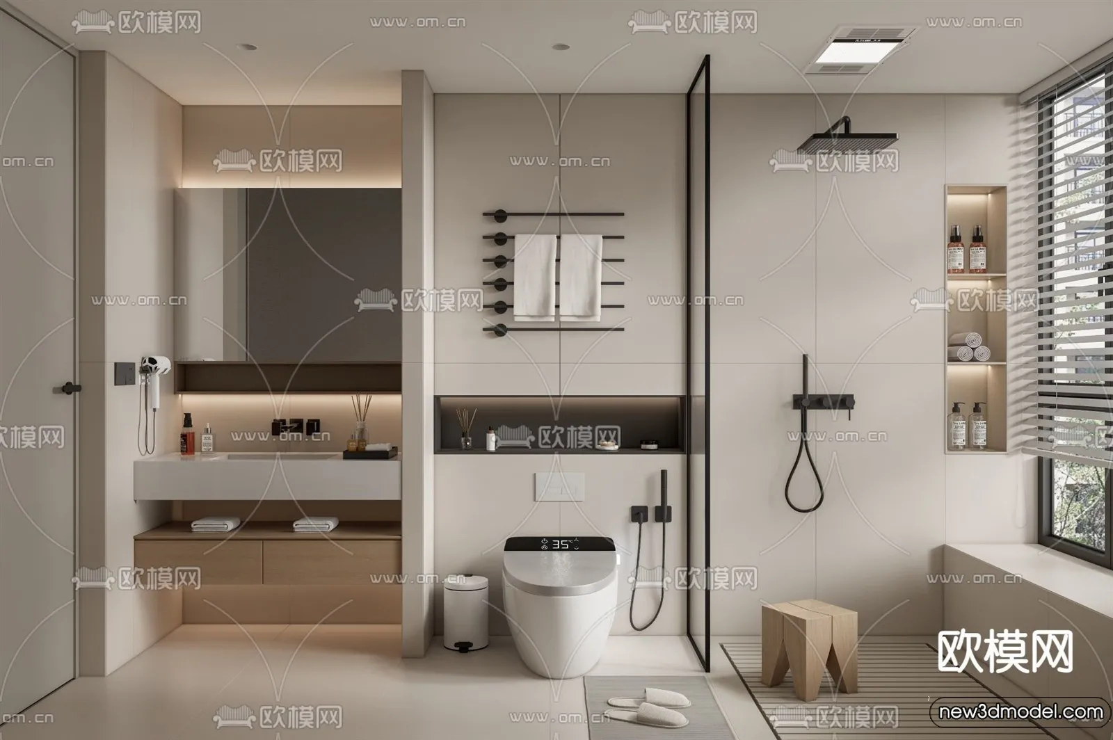 Bathroom - WC - Restroom - 3D Interior Scene - Modern Style - 145