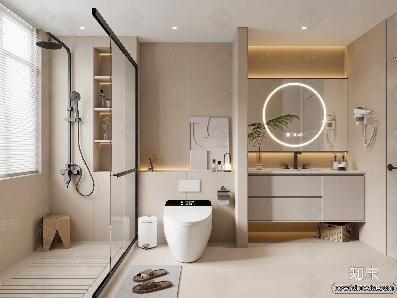 Bathroom - WC - Restroom - 3D Interior Scene - Modern Style - 155