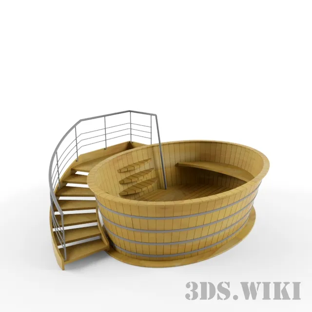 bathroom - Wooden hot tub 3D Model