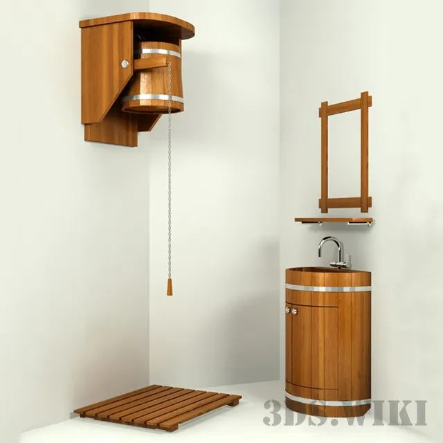 bathroom - Wooden sink and bucket 3D Model
