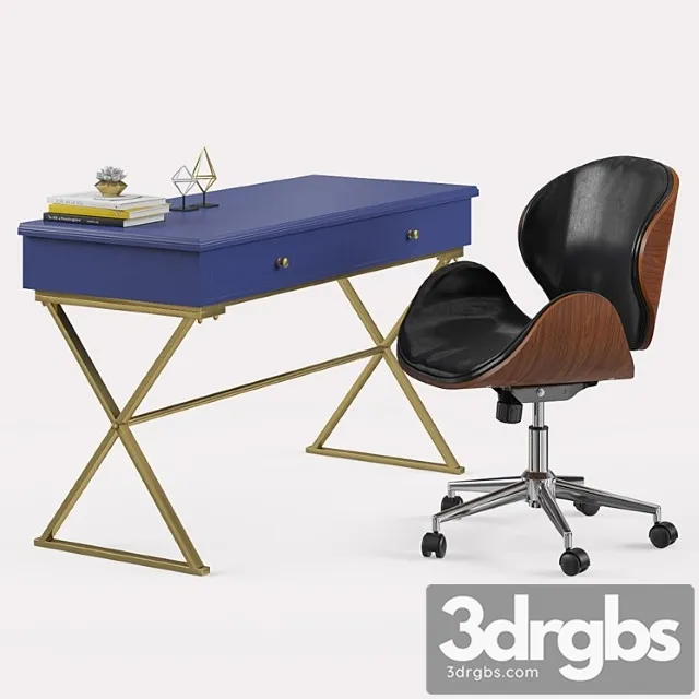 Baxton studio bruce modern office chair with linon campaign desk 2 3D Model Free